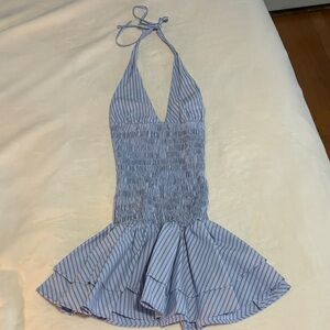 White Fox Boutique Blue Striped Halter Dress